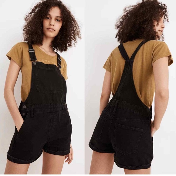 Women's Black Corduroy Short Overalls - Picture 1 of 6